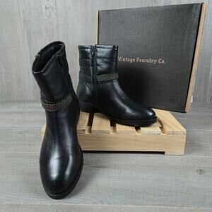 Vintage Foundry Co. Leather Castel Ankle Boots Black Zip Buckle Size 10 NIB
